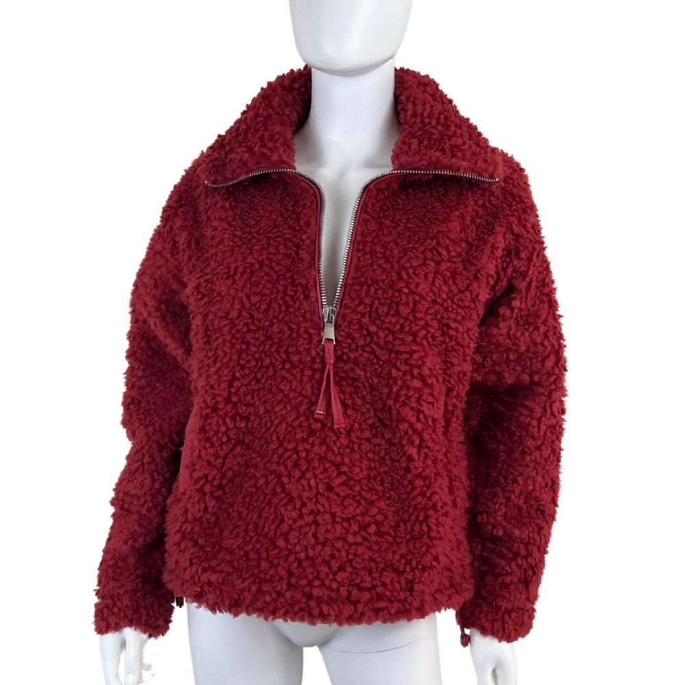 A&F Womens Size XS Red Sherpa Oversized Quarter Zip Pullover Bomber NEW  Jacket